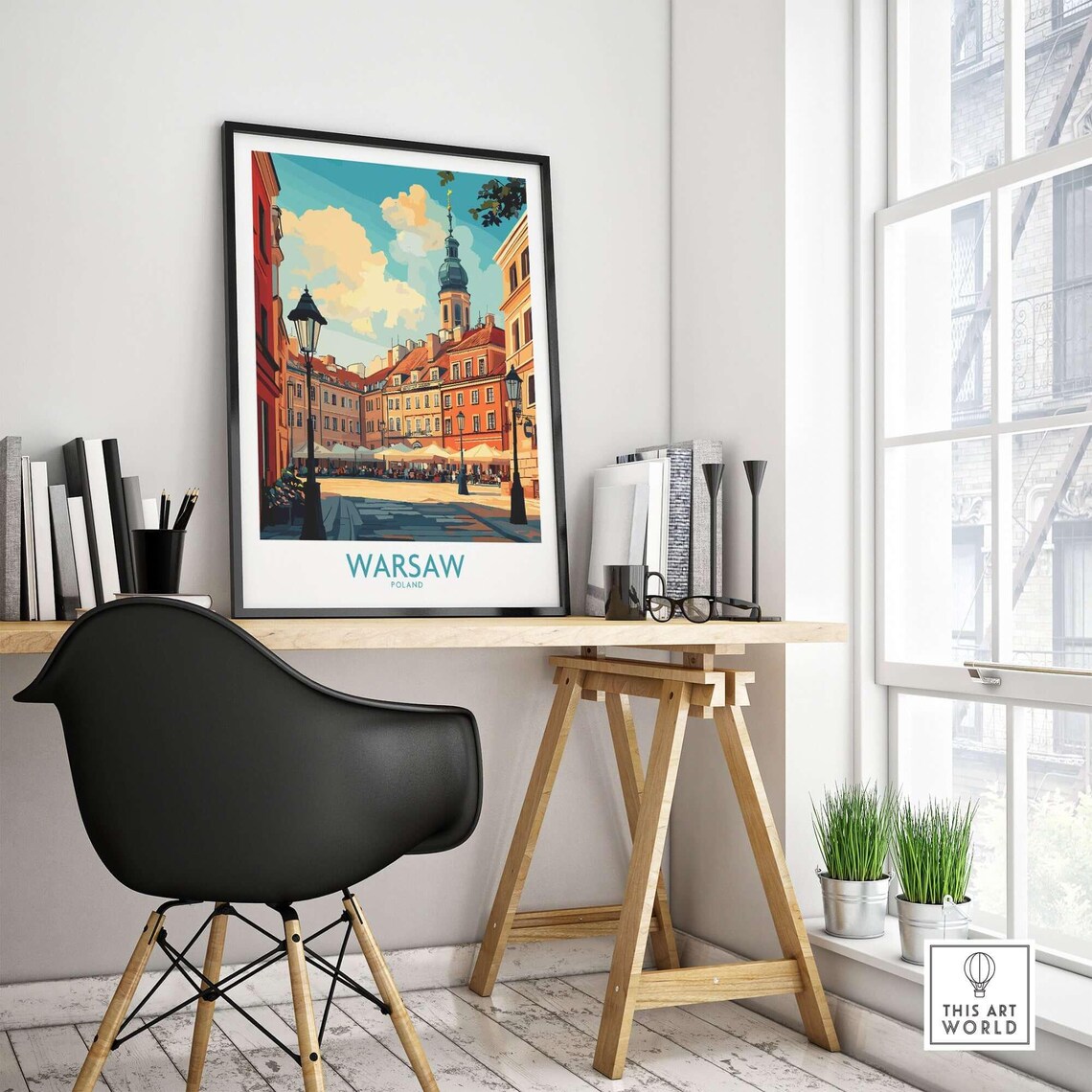 Warsaw Travel Poster, Poland Cityscape Illustration - Image 4