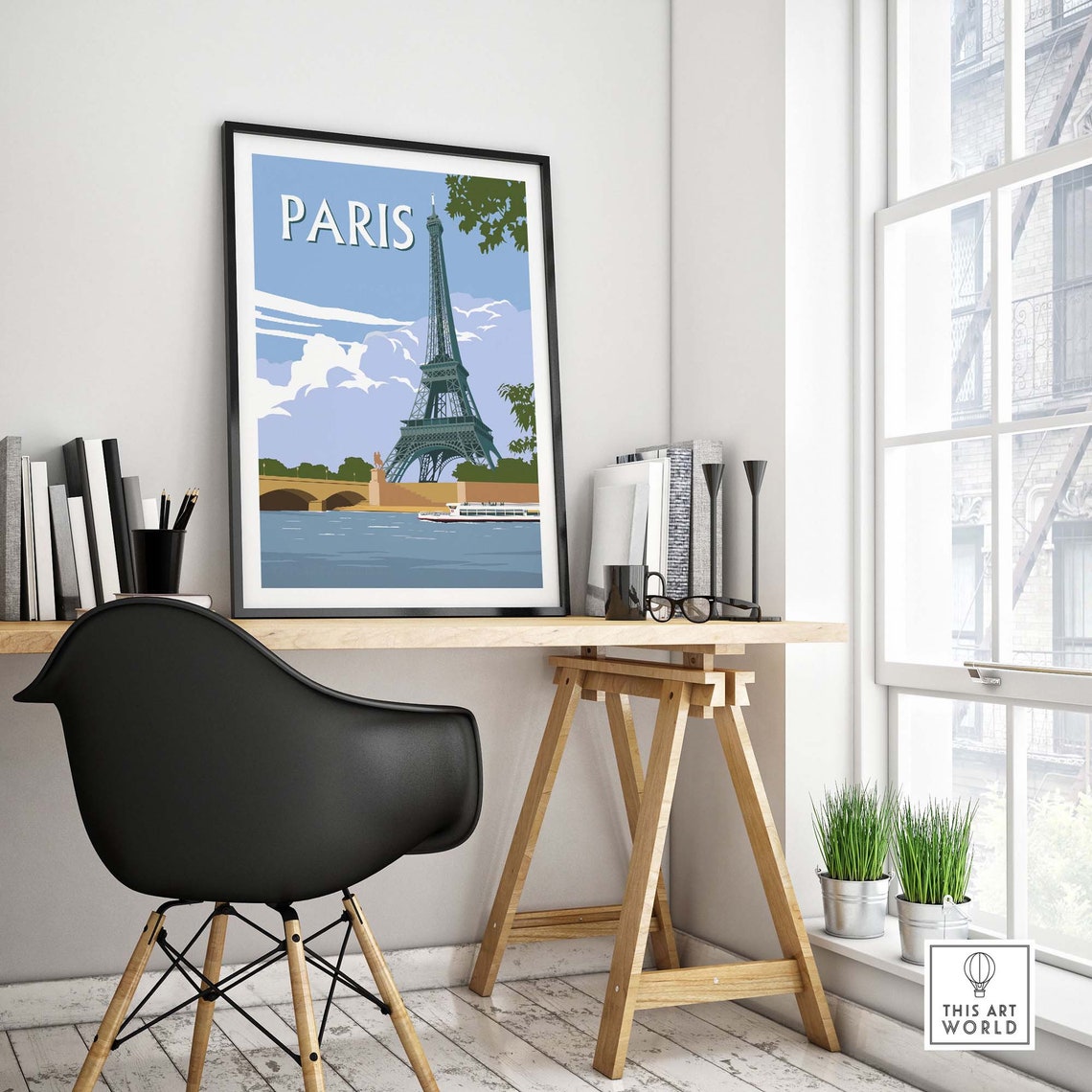 Paris France Eiffel Tower Seine River Cruise Boat Vintage Poster - Image 4