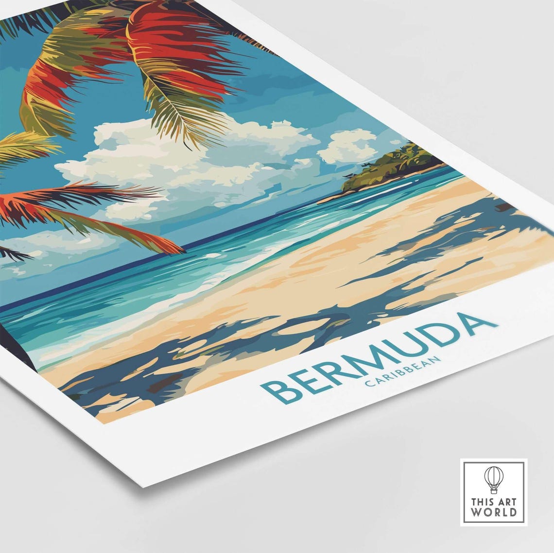 Bermuda Caribbean Beach Palm Fronds Turquoise Ocean Travel Poster - Image 4