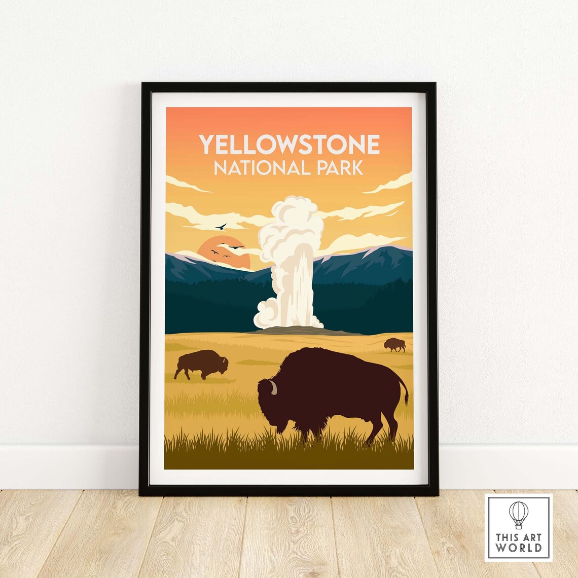 Yellowstone National Park Travel Poster, Wyoming Bison