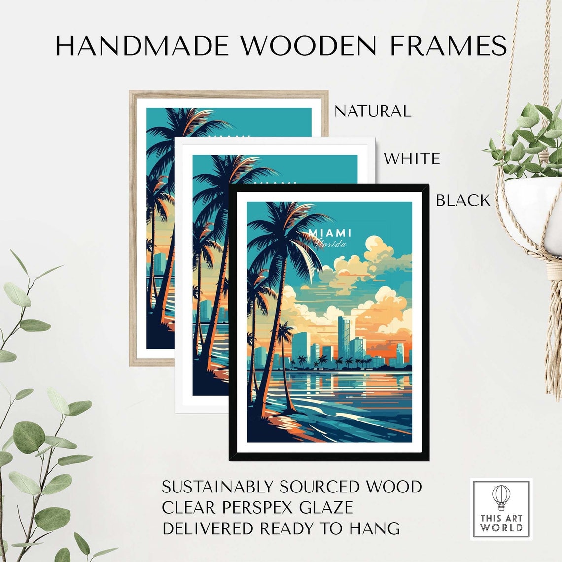 Miami Florida Palm Trees Downtown Skyline Golden Sunset View Poster - Image 4
