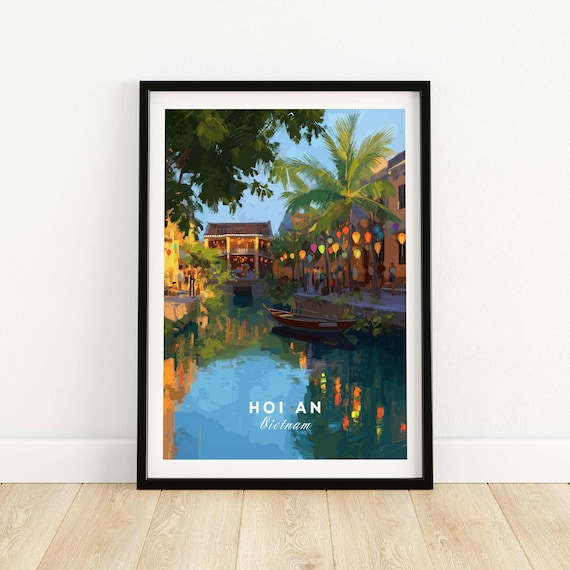 Hoi An Vietnam Canal Reflection and Lanterns Night Travel Poster