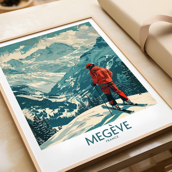 Megve Wall Art Print France Poster Megve Ski Resort Poster Winter Sports Artwork Adventure Home Decor Skiing Wall Art Gift For Skier