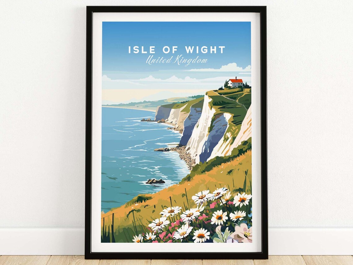 Isle of Wight UK Chalk Cliffs Wildflower Coast Travel Poster