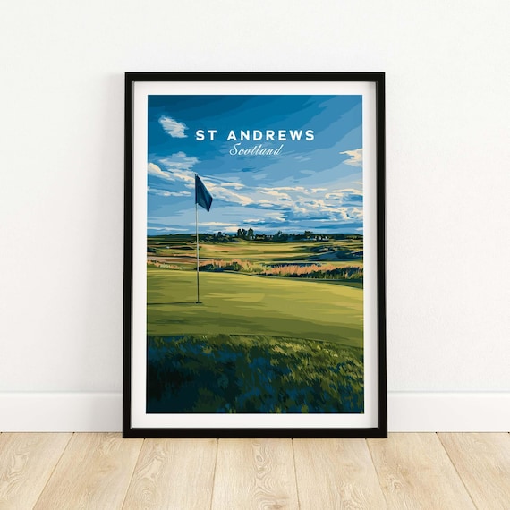 St Andrews Scotland Golf Links Flagstick Green Blue Sky Poster