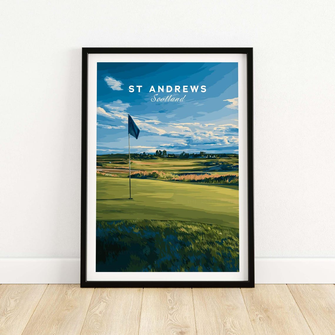 St Andrews Scotland Golf Links Flagstick Green Blue Sky Poster