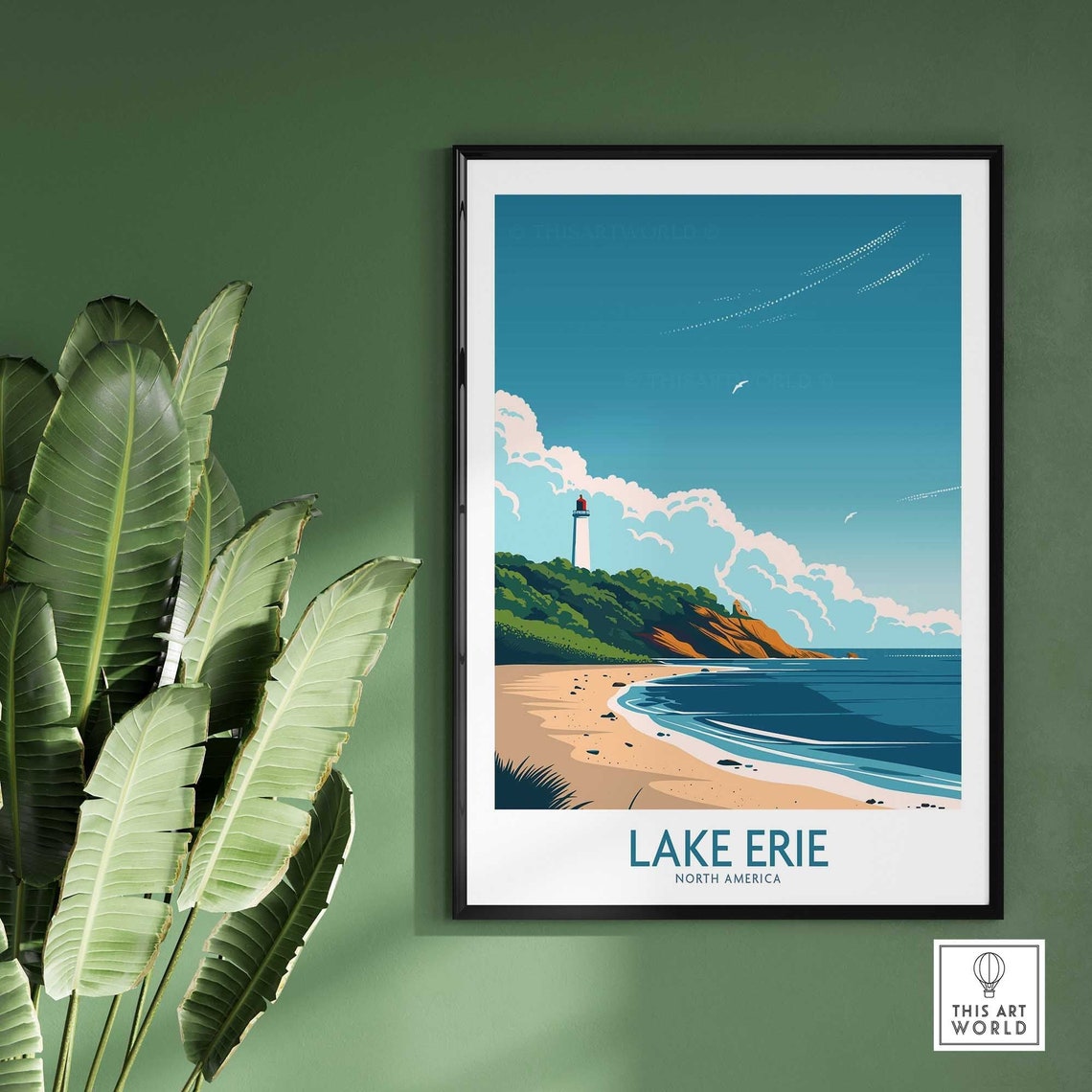 Lake Erie North America Sandy Beach Lighthouse Cliff Shore Poster - Image 2