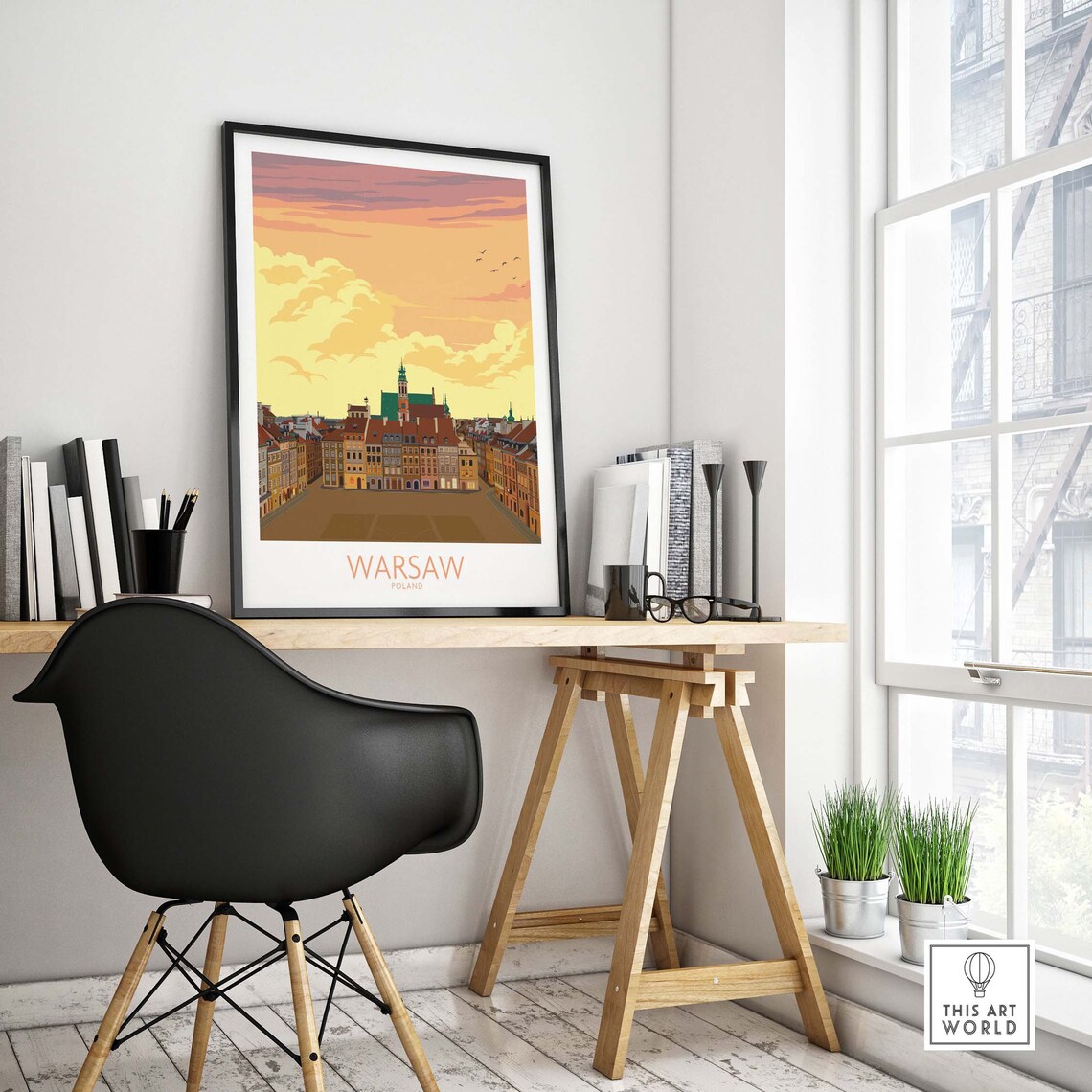 Warsaw Poland Old Town Square Golden Sunset Evening View Poster