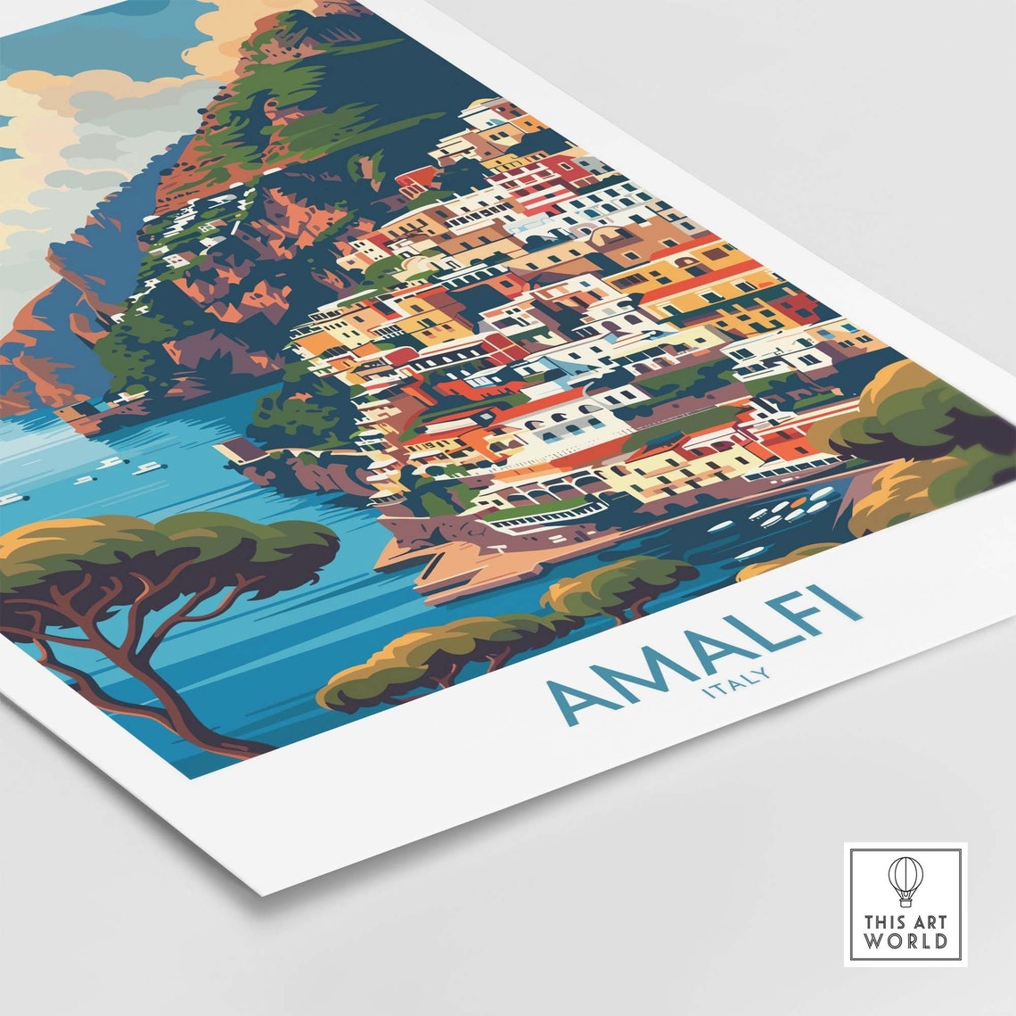 Amalfi Italy Pine Framed Cliff Coast Blue Sea View Travel Poster - Image 4