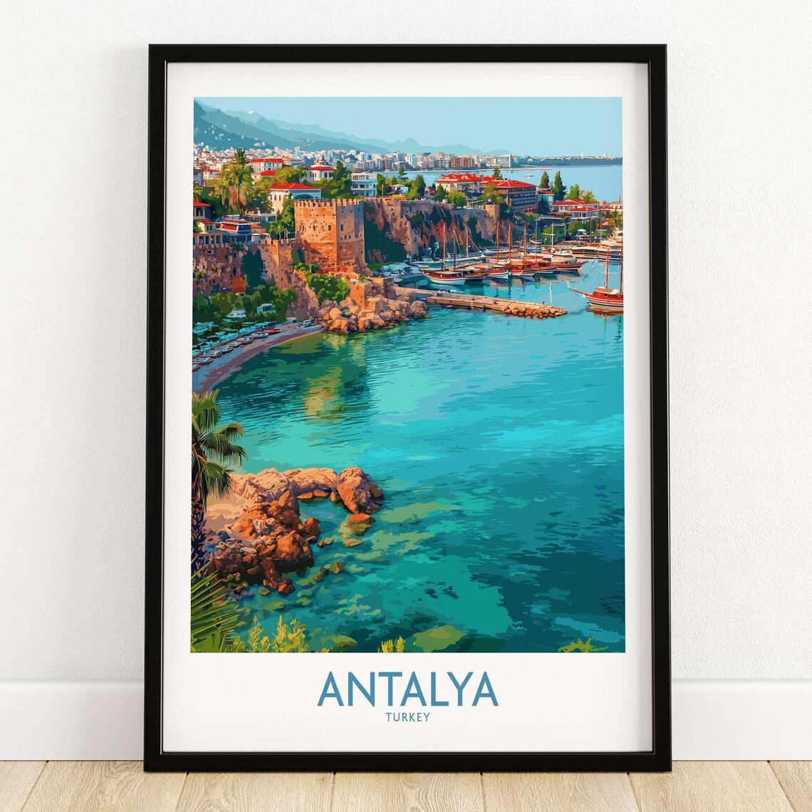Antalya Turkey Turquoise Harbor Old Town Boats Sunny Bay Poster