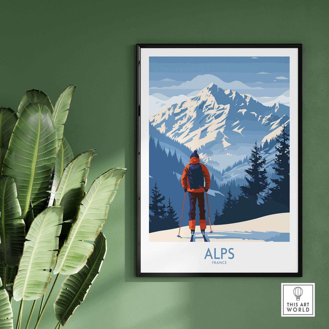 Alps Ski Art Print, Ski Lodge Decor - Image 2