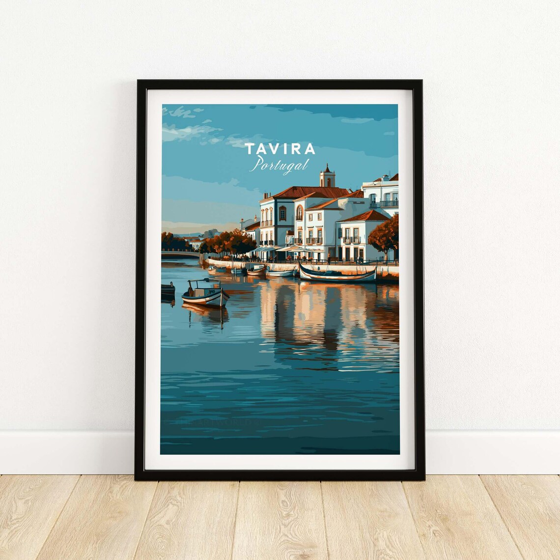 Serene Tavira Portugal Riverfront Boats Old Town Waterfront Poster