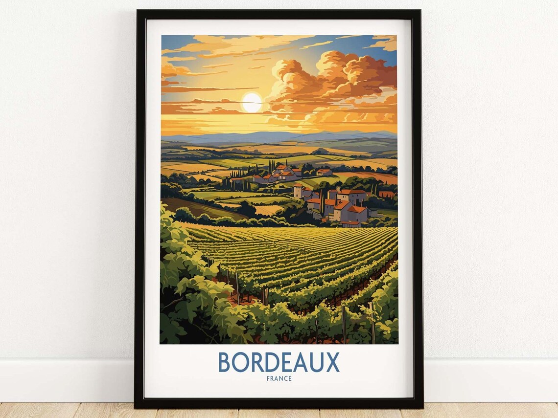 Bordeaux France Travel Poster, Wine Region Art Print