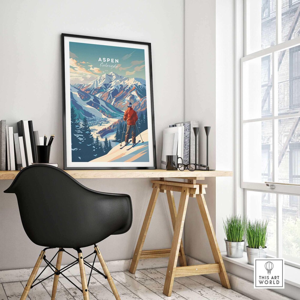 Aspen Ski Poster, Ski Room Art Print - Image 4