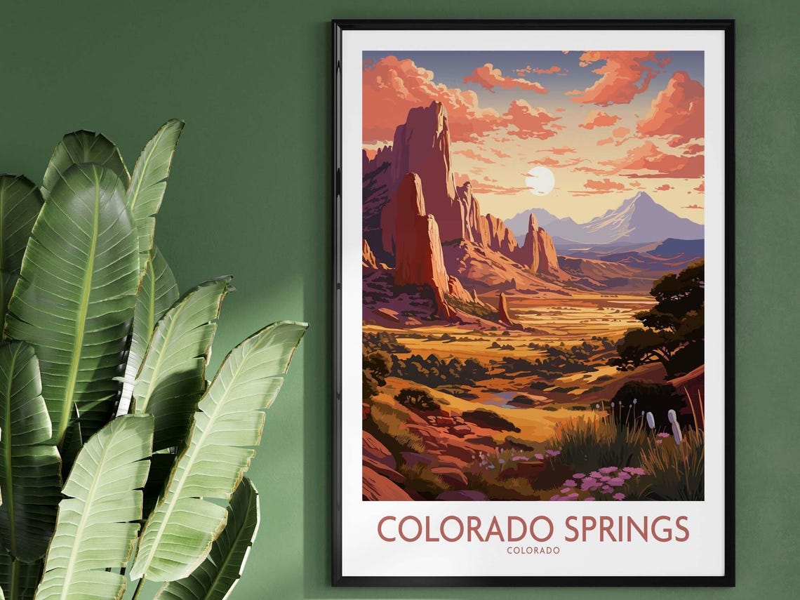 Colorado Springs Colorado Red Rock Spires Sunset Desert Art Poster