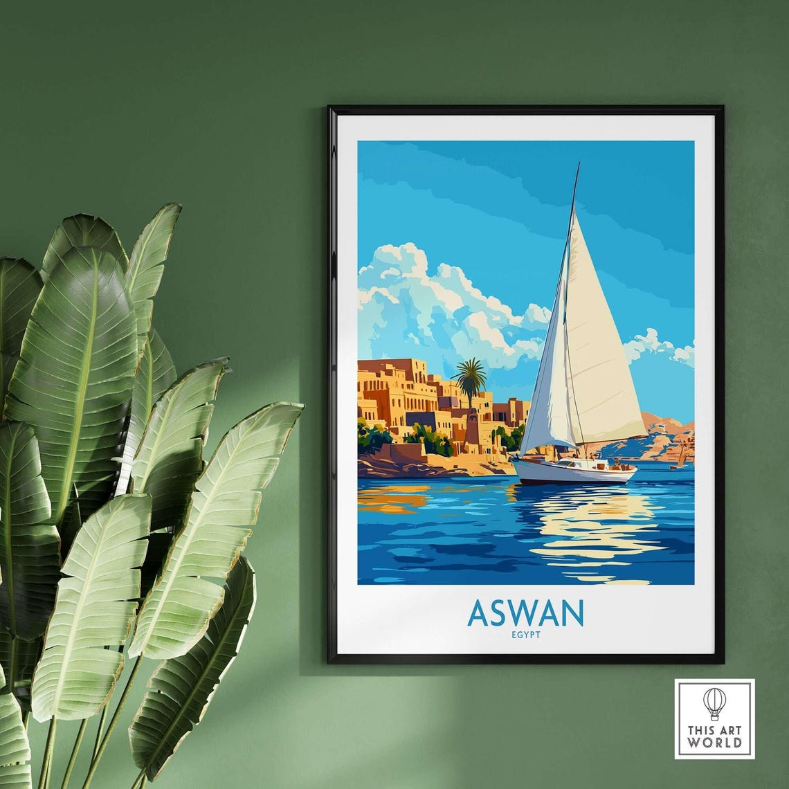 Aswan Egypt Felucca Sailboat Nile River Waterfront Travel Poster - Image 2
