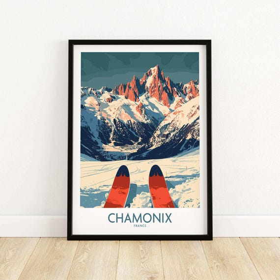 Chamonix Wall Art Poster France Print Ski Resort Winter Sports Artwork Adventure Home Decor Skiing Gift For Skier