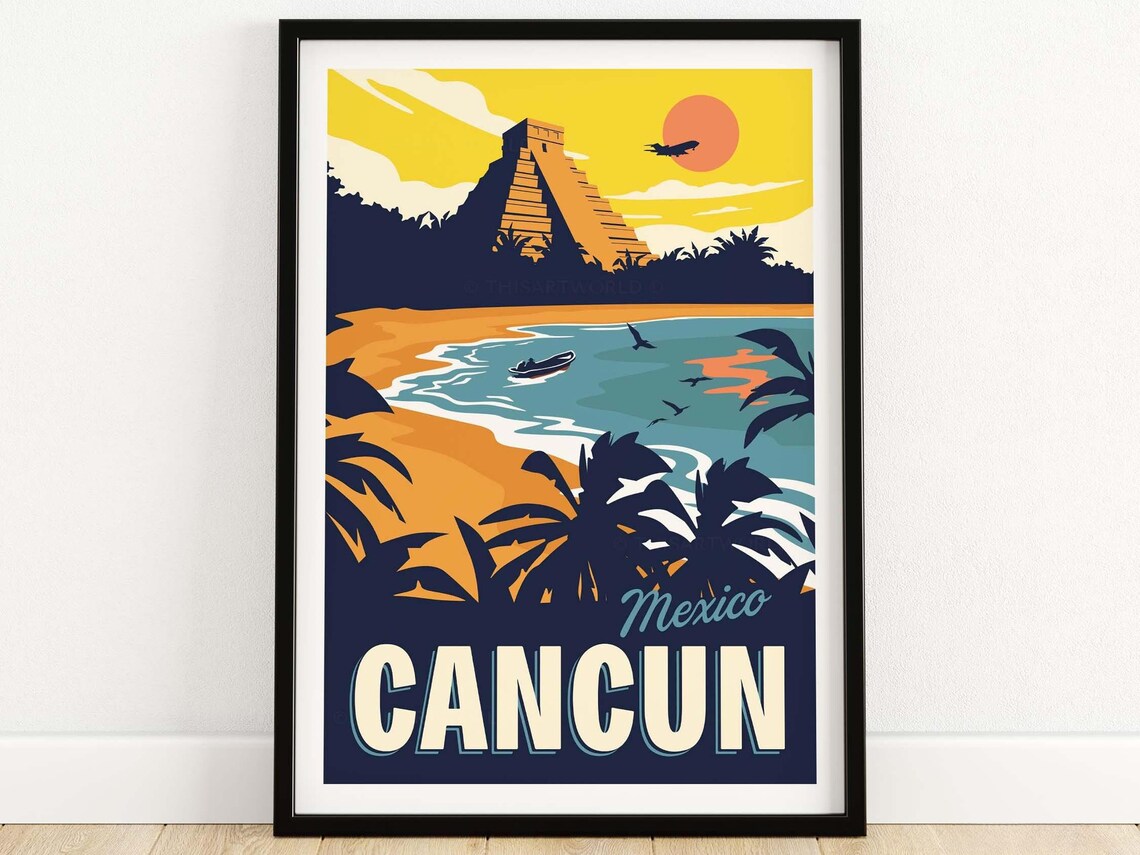 Cancun Vintage Retro Travel Poster Art Print