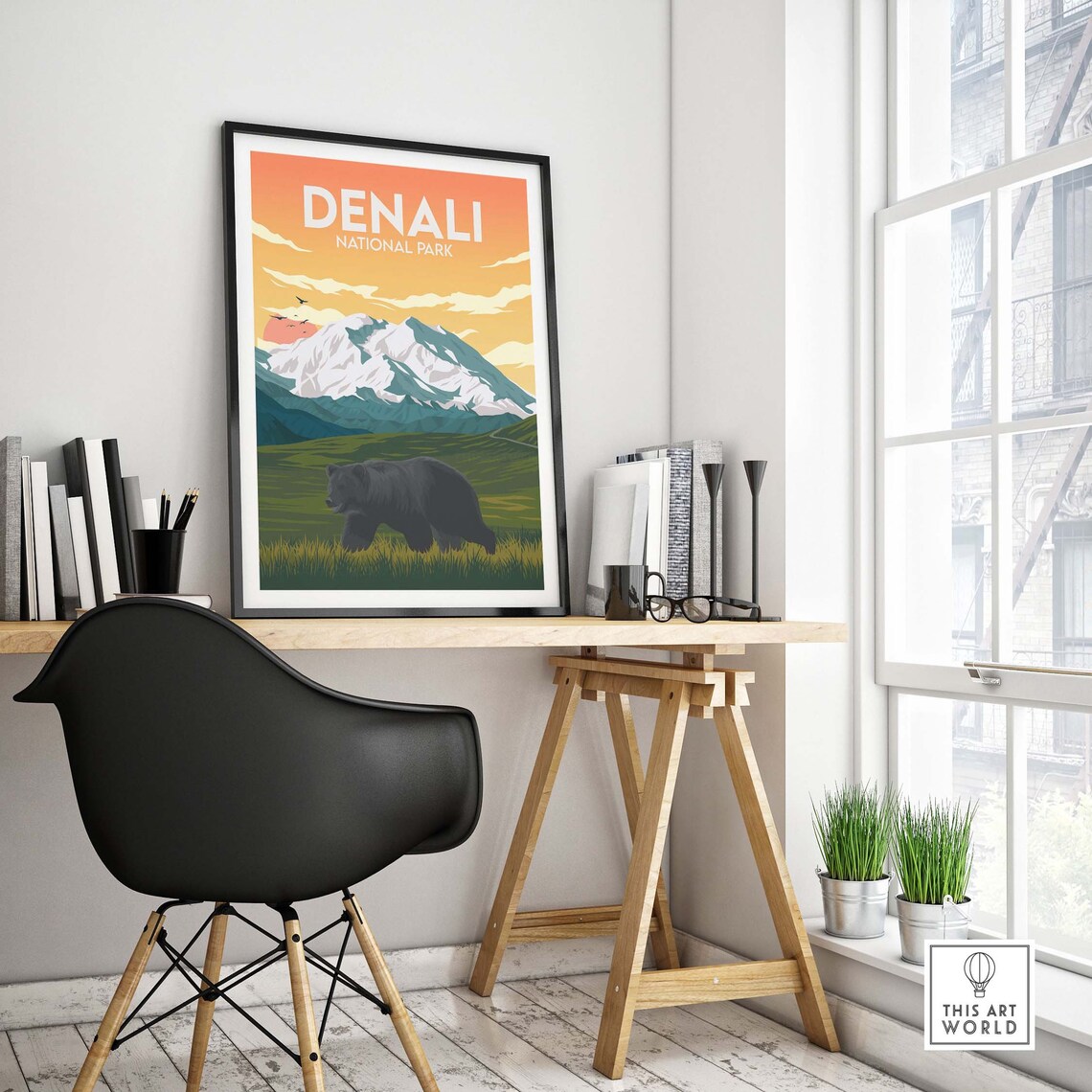 Denali National Park Alaska Travel Poster, Bear Art Print - Image 4