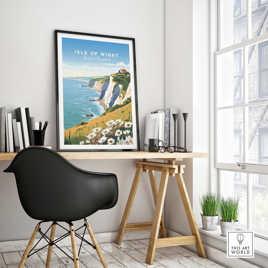 Isle of Wight UK Chalk Cliffs Wildflower Coast Travel Poster - Image 4