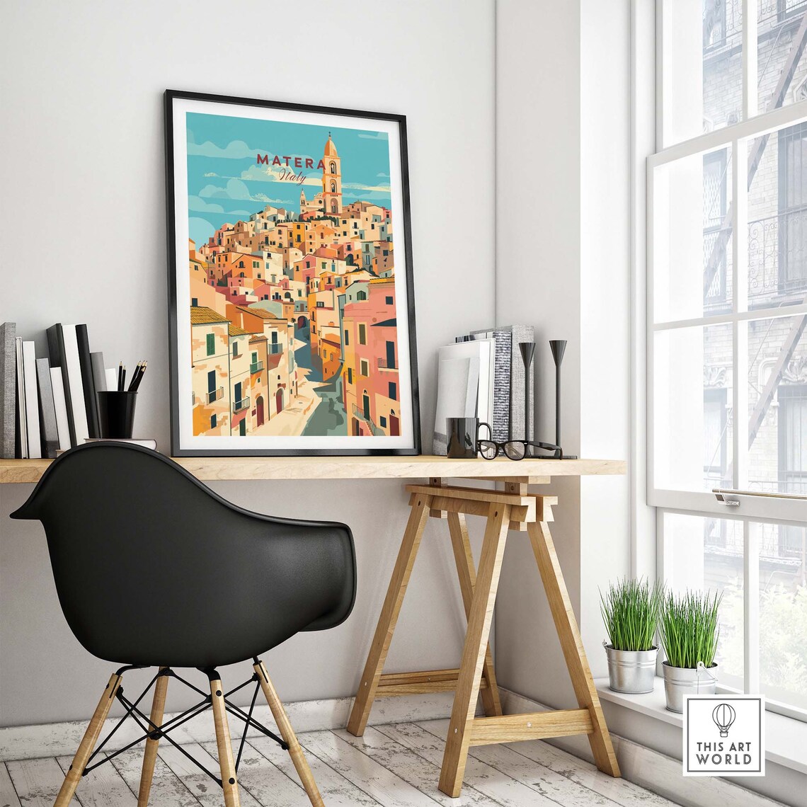Matera Italy Ancient Stone City Bell Tower Hilltop Old Town Poster - Image 4