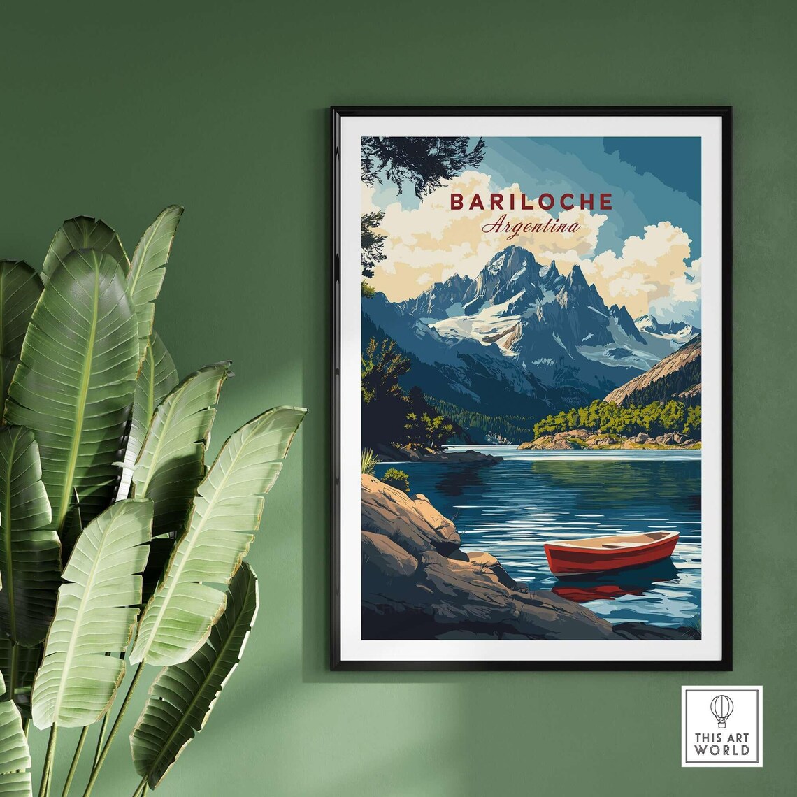 Bariloche Argentina Red Boat Mountain Lake Vintage Travel Poster - Image 2
