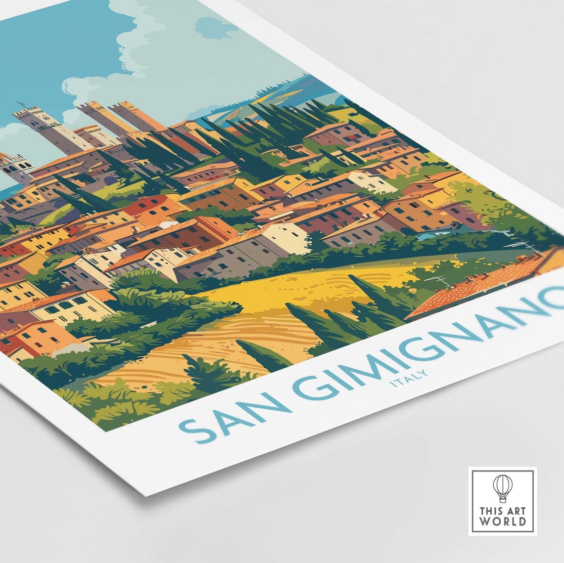 San Gimignano Tuscany Hill Town Cypress Trees Valley View Poster - Image 4