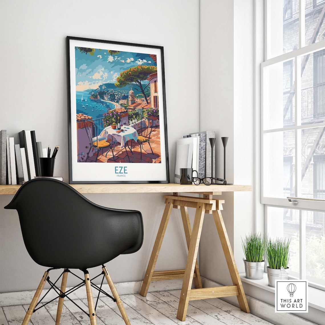 Eze France Hilltop Terrace Cafe Bay View Wine Sailboats Poster - Image 4