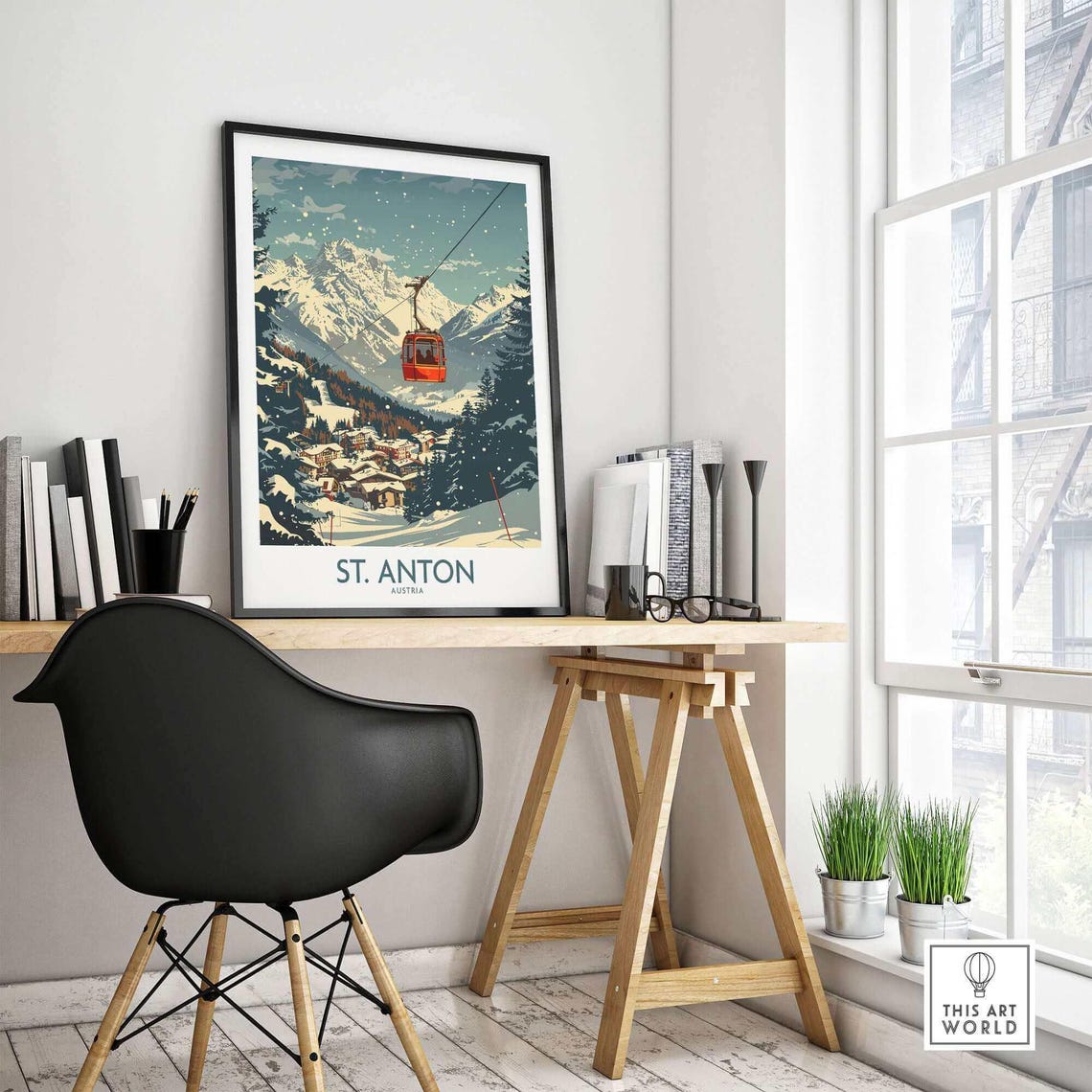 St Anton Ski Lodge Art Print, Winter Sports Art - Image 4