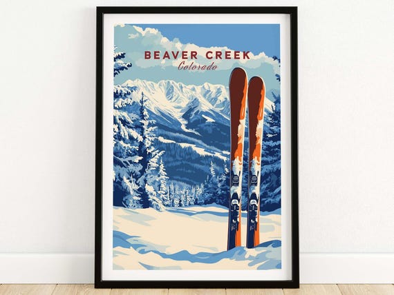 Beaver Creek Colorado Ski Poster Winter Mountain Art Print Skiing Wall Decor Snowy Landscape Illustration Gift For Lovers