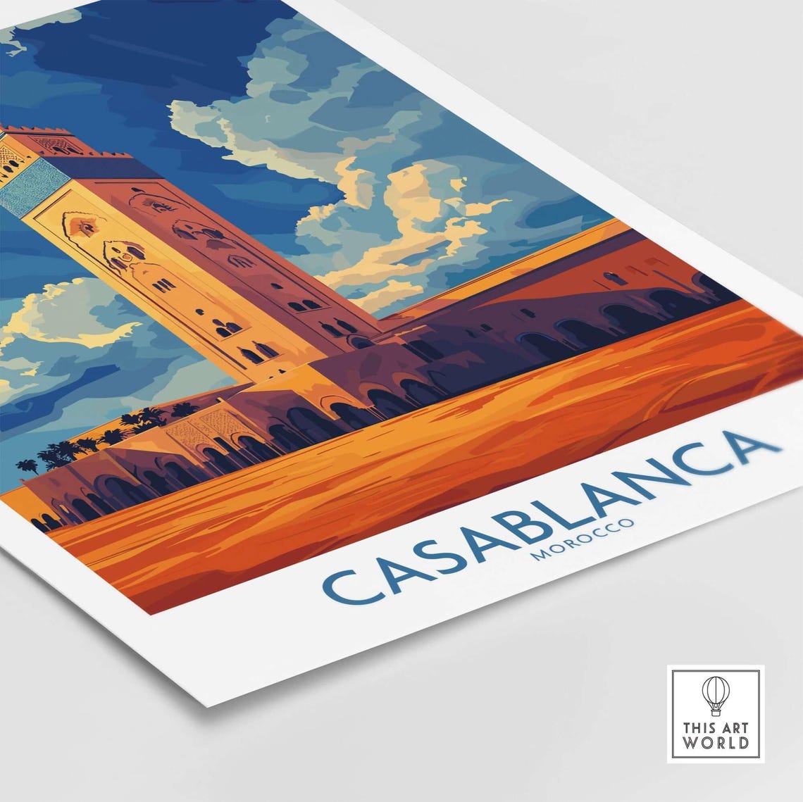 Casablanca Morocco Hassan II Mosque Minaret Sunset Travel Poster - Image 4