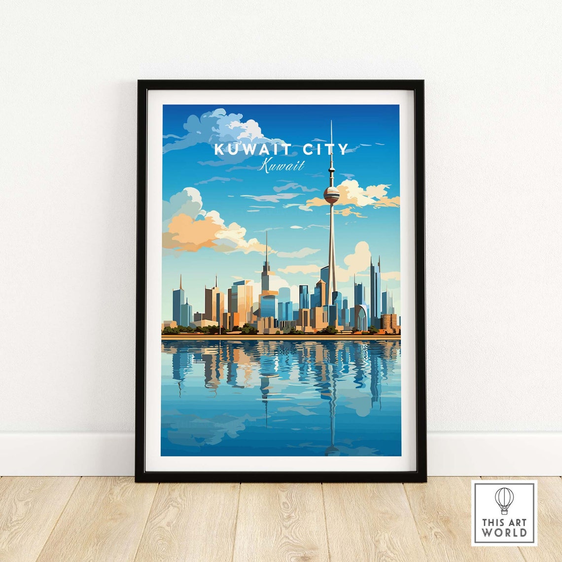 Kuwait City Kuwait Towers Modern Skyline Bay Reflection Art Poster