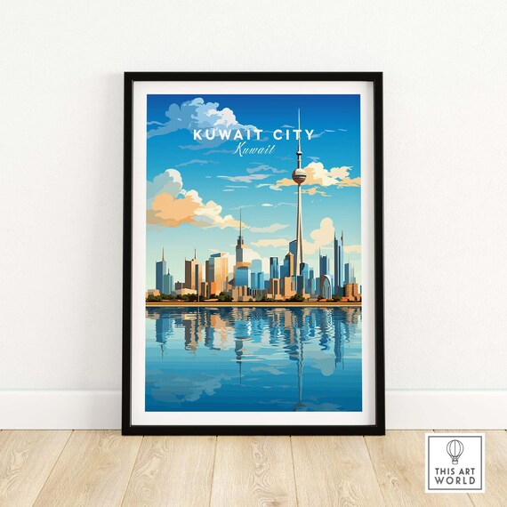 Kuwait City Kuwait Towers Modern Skyline Bay Reflection Art Poster
