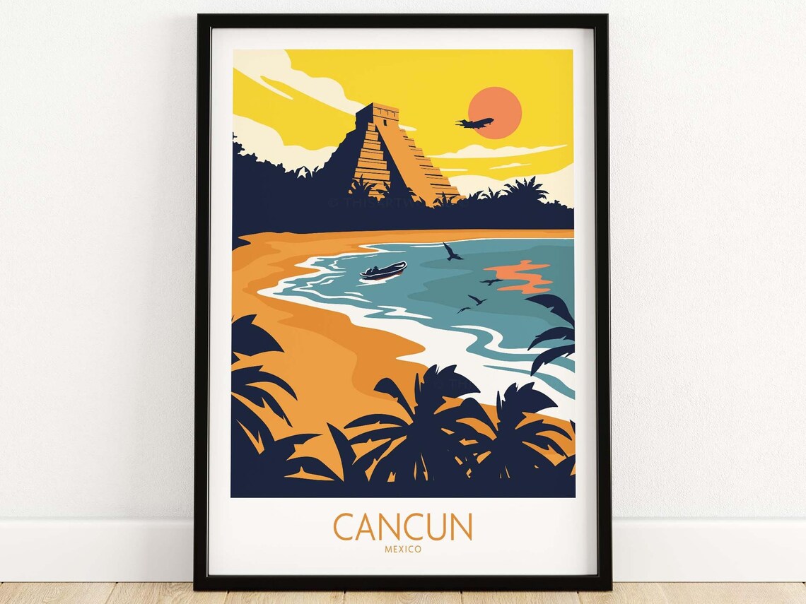 Cancun Mexico Travel Poster Print, Yucatán Peninsula