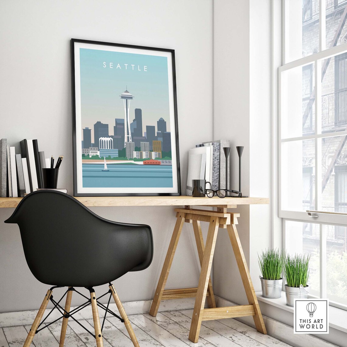 Seattle Minimalist Travel Poster, Skyline Art Print - Image 4