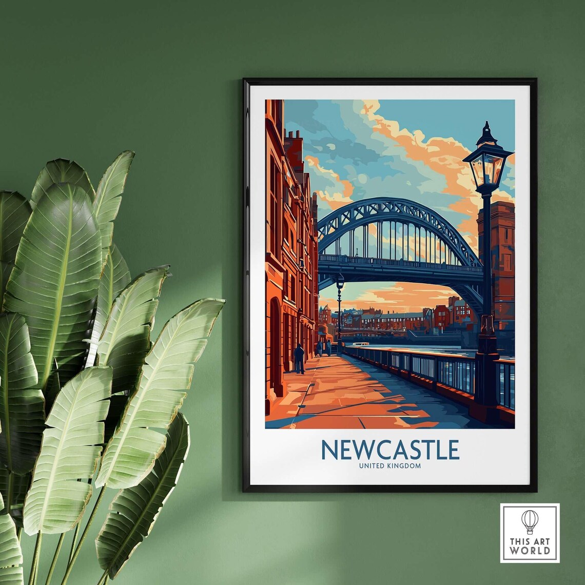 Newcastle UK Tyne Bridge Sunset Quayside Lamps Travel Poster - Image 2