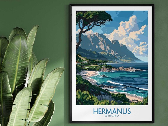 Hermanus South Africa Travel Poster Print Whale Watching Wall Art Gift Home Decor Artwork Painting Of
