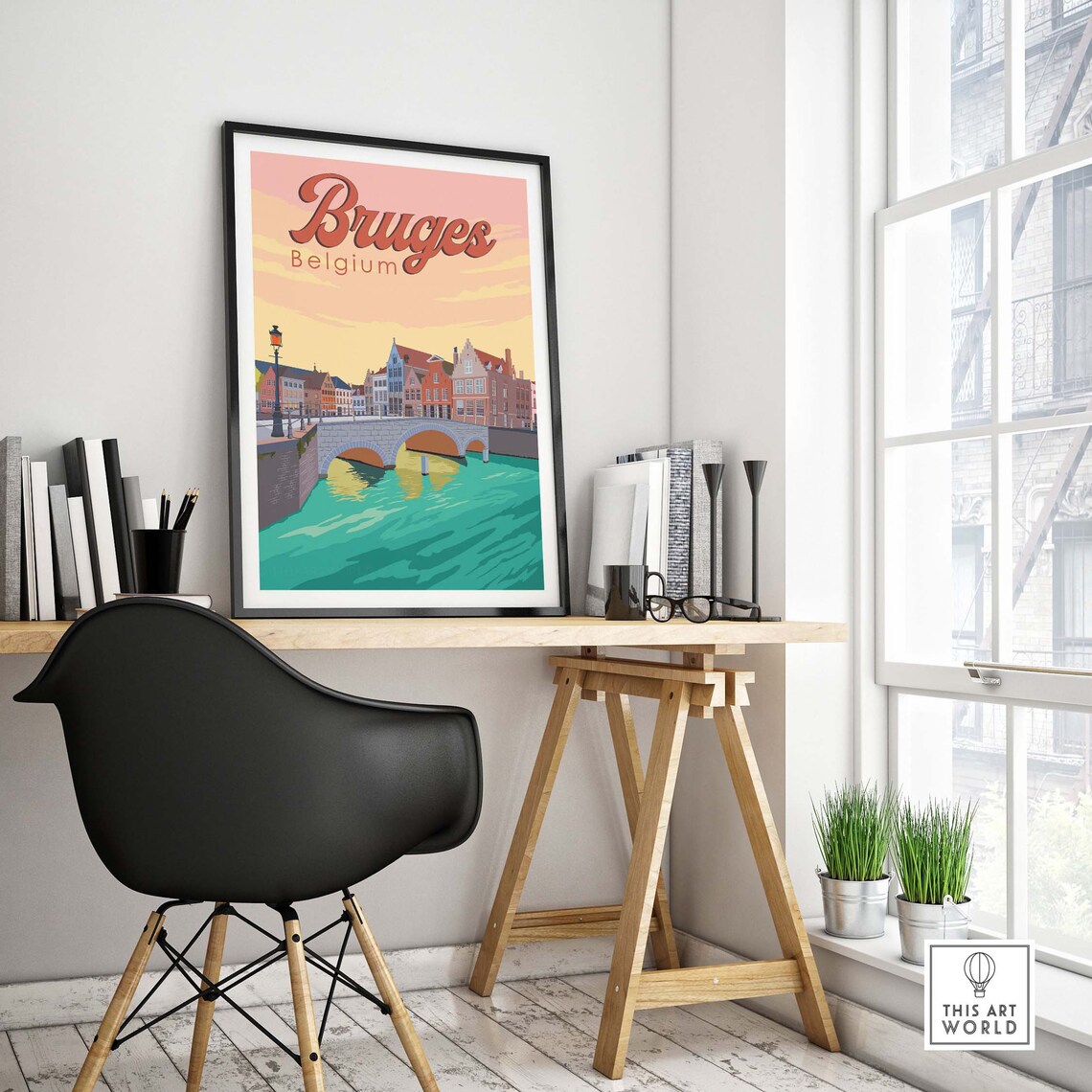 Bruges Travel Poster, Belgian Skyline Wall Art - Image 4