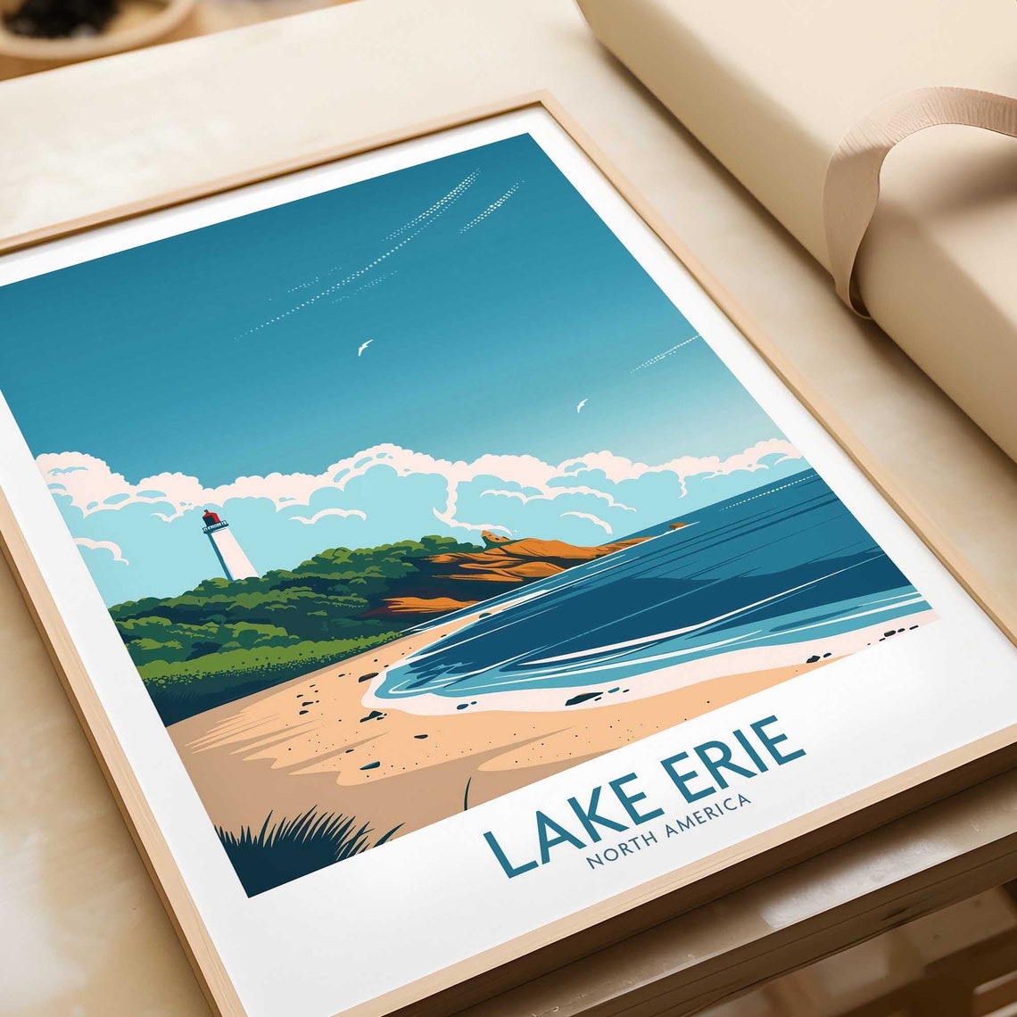 Lake Erie North America Sandy Beach Lighthouse Cliff Shore Poster
