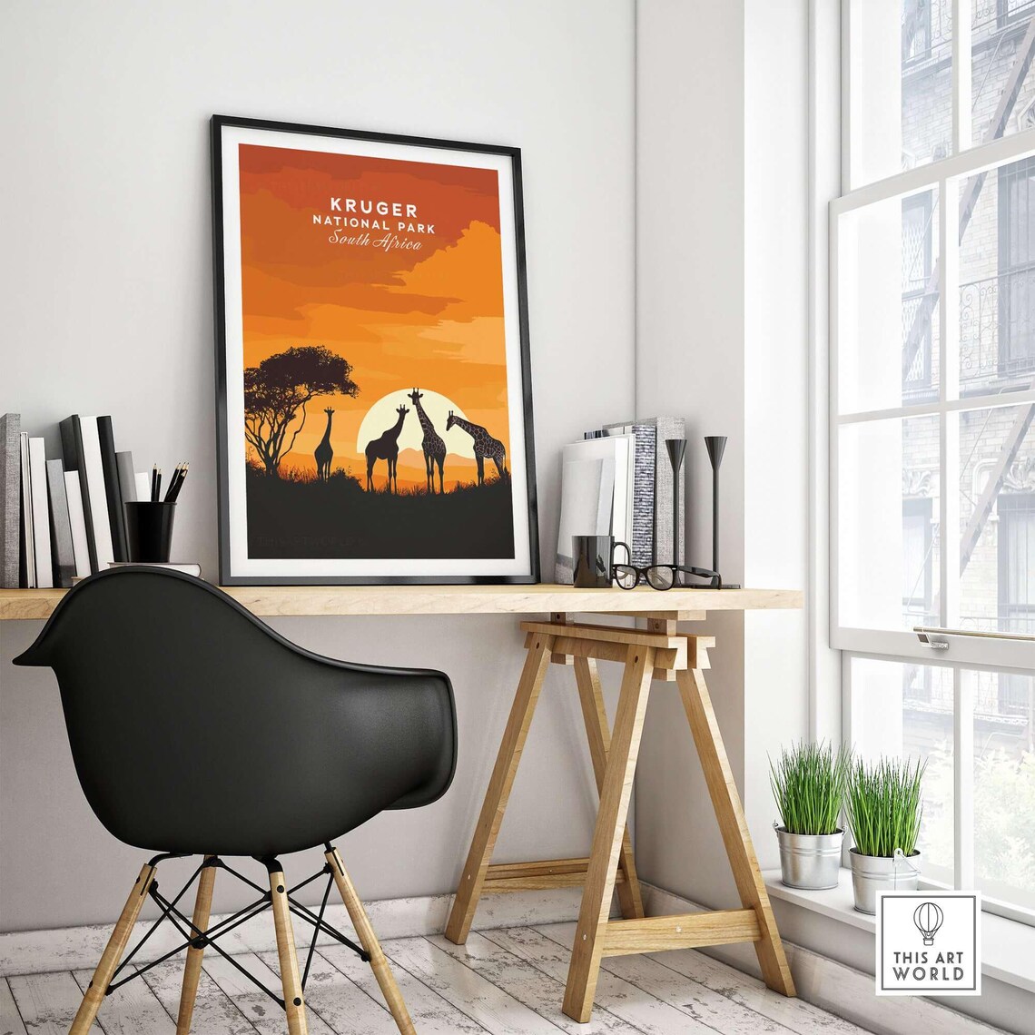 Kruger Park Poster, South Africa Giraffe Art - Image 4