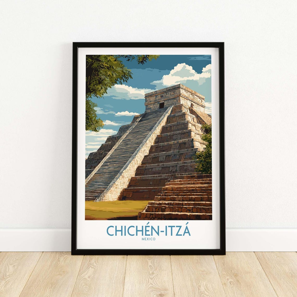 Chichen Itza El Castillo Pyramid Angled Stone Steps Mexico Poster