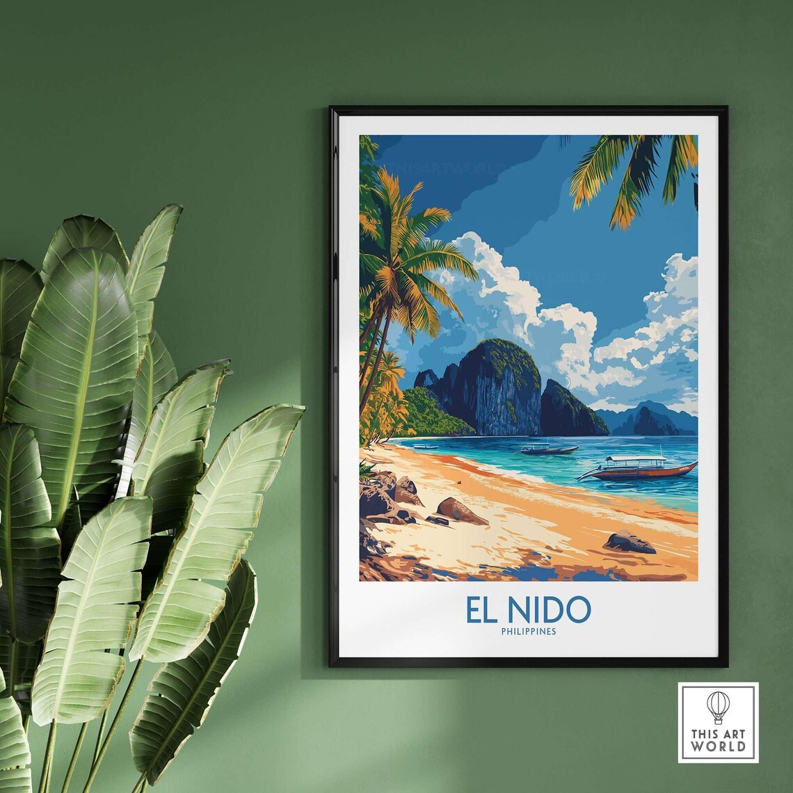 El Nido Philippines Karst Cliffs Tropical Beach Boats Travel Poster - Image 2