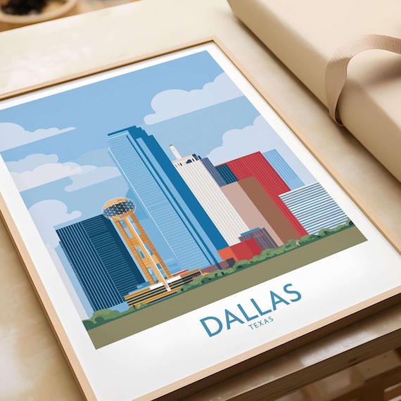 Dallas Texas Skyline Reunion Tower Colour Blocked Travel Poster
