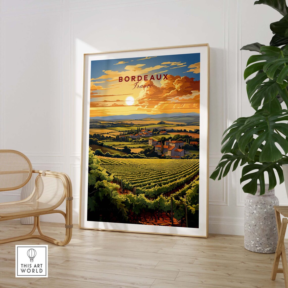 Bordeaux France Vineyard Sunset Rolling Hills French Wine Art Poster - Image 3