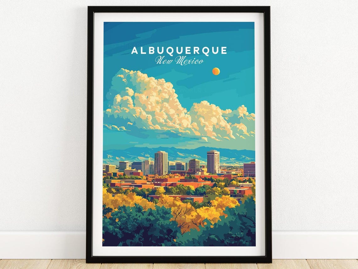 Albuquerque Travel Print Southwestern Desert Wall Art Poster New Mexico Gift Art Lovers