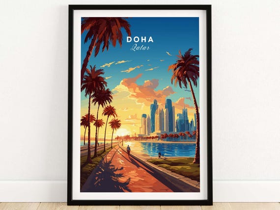 Doha Poster Art Print Travel Home Gift Birthday Present Wedding Anniversary Wall Dcor Personalized Illustration Artwork