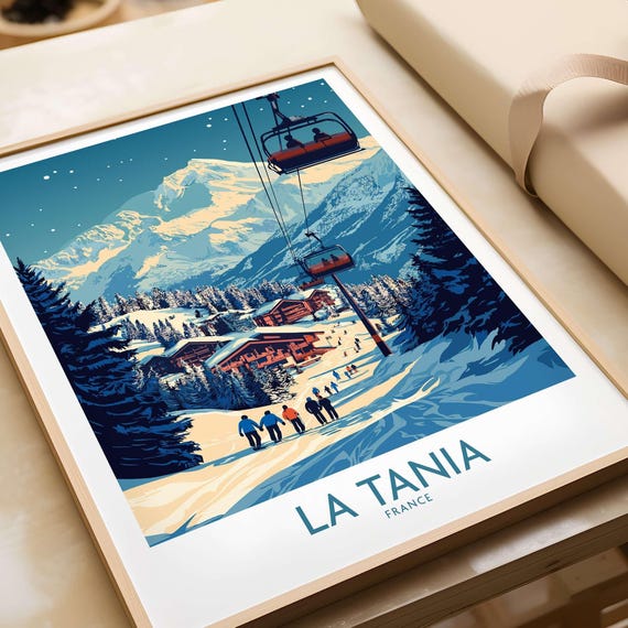 La Tania Ski Art Print, Ski Lodge Decor