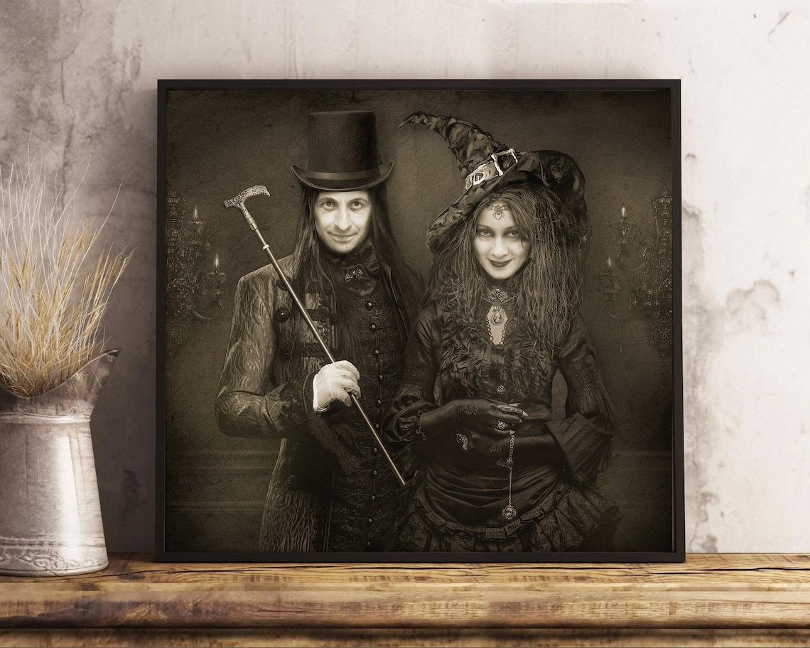 Witchy Gifts Halloween Custom Couples Portrait - Image 4