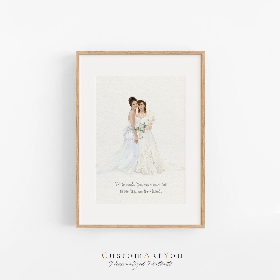 Custom Mother and Daughter Watercolor Portrait With Quote Art Poster - Image 2
