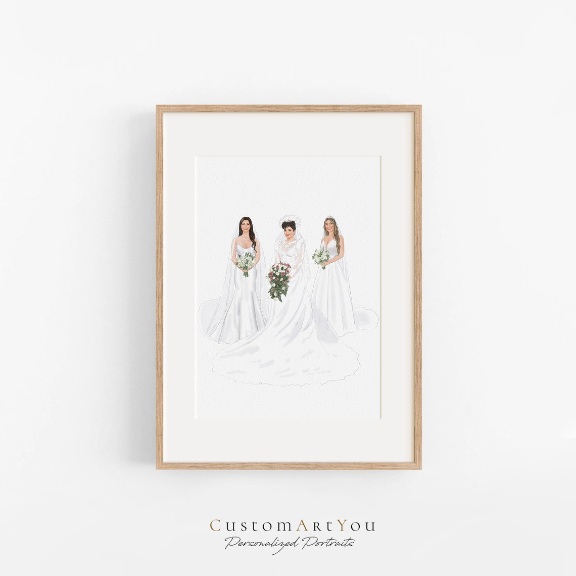 Custom Generational Brides Watercolor Portrait Three Generations Art Poster - Image 4